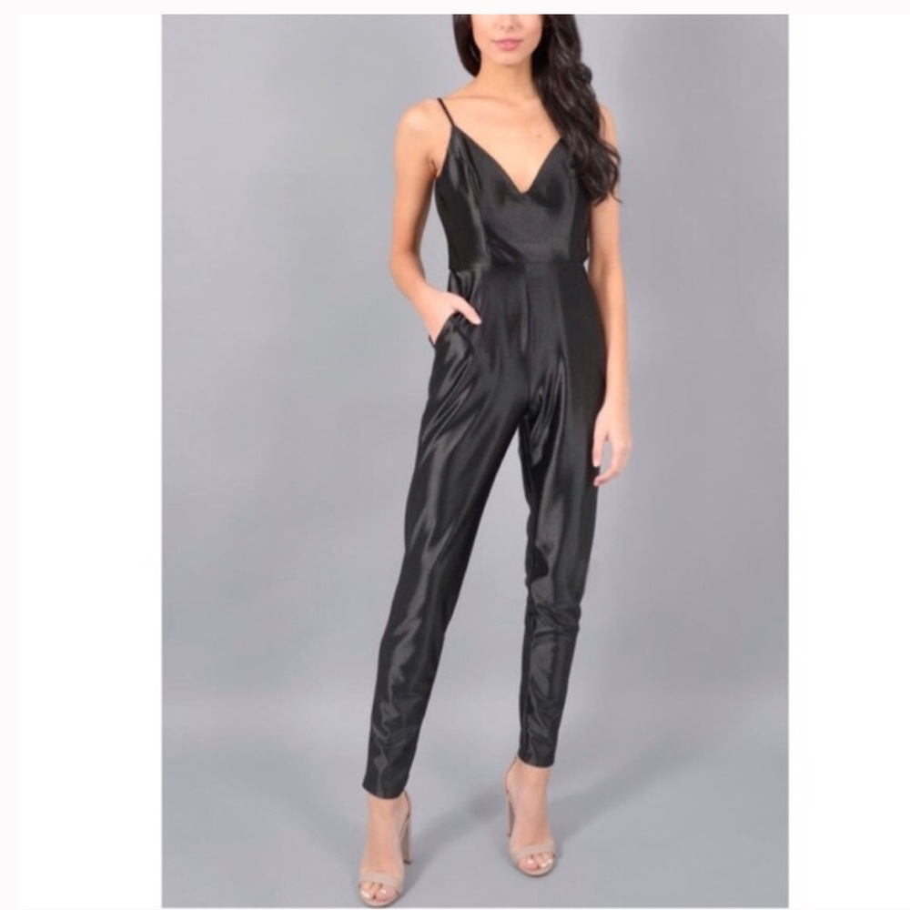 JUMP Stretch Satin Jumpsuit in black size XS